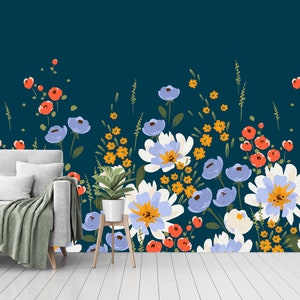 Floral Peel and Stick Wallpaper: Abstract Pop Art Wall Mural
