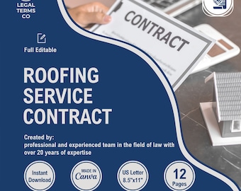 Roofing Service Contract Template, Roofing Agreement, Roofing Project Terms, Roofing Contractor Forms, Roofing Business Policy, Home Roofing