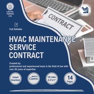 HVAC Maintenance Service Contract Template, Customizable HVAC Maintenance Agreement, Editable HVAC Maintenance Terms, Air Conditioner Care