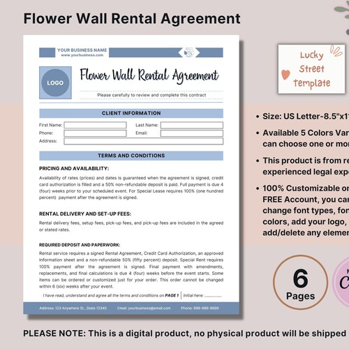Flower Wall Rental Agreement 6 Page DIY Editable Canva Etsy