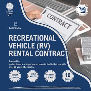 Recreational Vehicle Rental Contract Template, RV Lease Agreement, Campervan Rental Forms, Travel Trailer Rent Terms, Motorhome Lease Policy