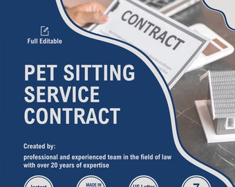 Pet Sitting Service Contract Template, Pet Sitter Agreement, Dog Sitting Terms, Cat Sitter Forms, Animal Sitting Policy, Instant Download