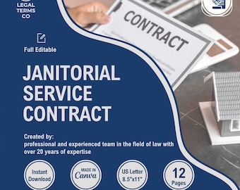 Janitorial Service Contract Template, Customizable Janitor Agreement, Editable Office Cleaner Terms, Commercial Cleaning Forms, Office Clean