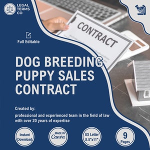 Dog Breeding Puppy Sales Contract Template, Puppy Sales Agreement, Canine Purchase Terms, Puppy Purchase Forms, Breeding Right Contract