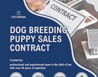 Dog Breeding Puppy Sales Contract Template, Puppy Sales Agreement, Canine Purchase Terms, Puppy Purchase Forms, Breeding Right Contract