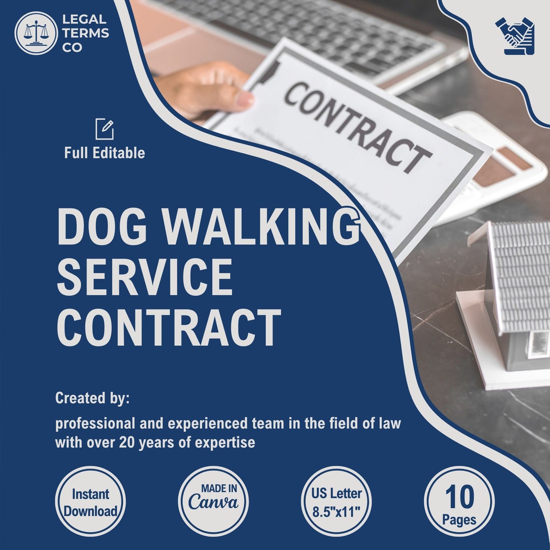 Dog Walking Service Contract Template, Dog Walker Agreement, Pet