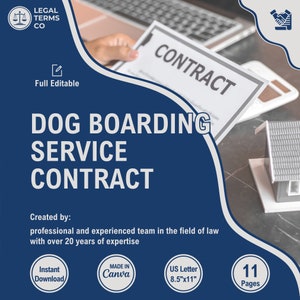 Dog Boarding Service Contract Template, Dog Boarding Agreement, Dog Hotel Forms, Dog Stay Terms, Pet Daycare Policy, Instant Download, CANVA