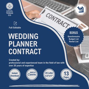 Wedding Planner Contract Template, Customizable Wedding Planning Agreement, Editable Wedding Organizer Terms, Wedding Planner Service Forms