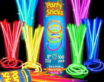 Glow Sticks Party Supplies 100pcs - 8 Inch Neon Party Glow Necklaces and Glow Bracelets with Connectors, Glow in the Dark Light Up Sticks