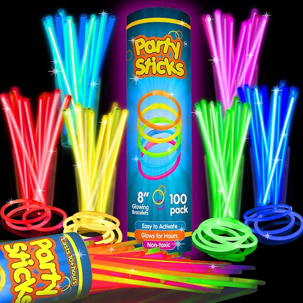 Glow Sticks Party Supplies 100pcs - 8 Inch Neon Party Glow Necklaces and Glow Bracelets with Connectors, Glow in the Dark Light Up Sticks