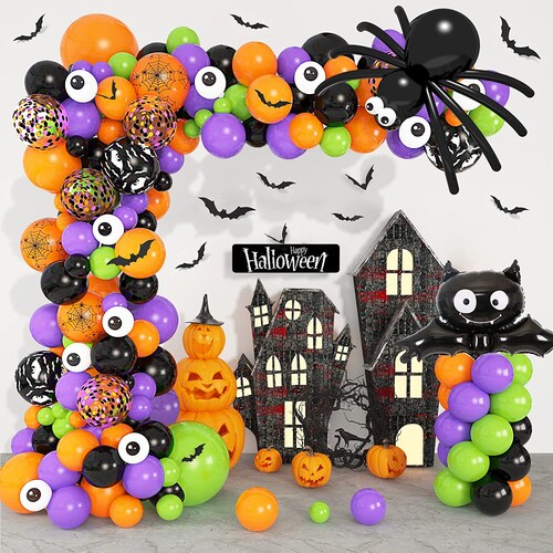 100 Halloween Balloons - Pumpkin & Skull Designs, 5-inch, Helium-Friendly For Party Arches & Decor