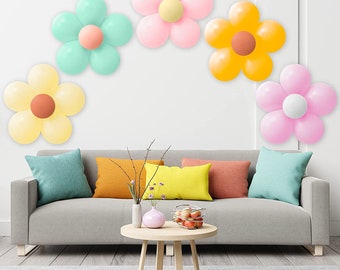 18 Set Boho Daisy Flower Balloons, Daisy Flower Balloons DIY Kit Colorful,Macaron,Latex Balloon 10In