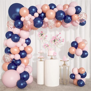 102 PCS Rose Gold Navy Blue Pink Balloons Garland Arch Kit