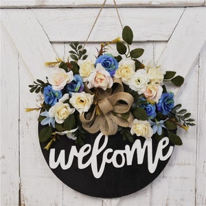 Welcome Sign for Front Door – 12 Inch front door sign with hook and adhesive tape