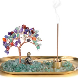 Holder for Sticks Incense Stands Trays Burner 7 Chakra Healing Crystals Stones Money Tree