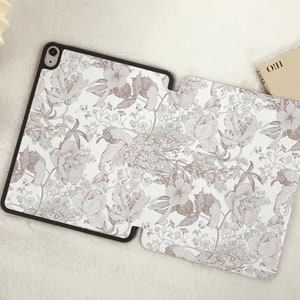 Vintage Hand Paint Flower iPad Case with Pencil HolderiPad Air 5 Case Air 3 4 CaseiPad Pro 12.9, Pro 11, 10.9, 10.5, 10.2, iPad 2022/2021 image 5