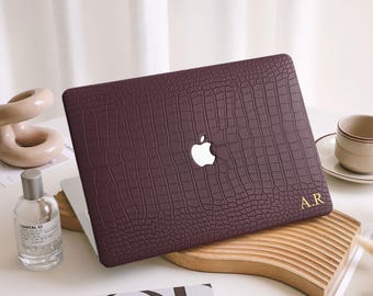 Plum Wine Red Crocodile Print Leather Hard Case for MacBook 2022 Air A2681 Macbook Pro A2338 13 14 15 16 inch Laptop M2 2023 14 16A2779A2780
