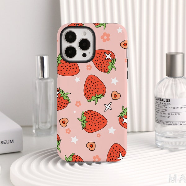 Shining Strawberry Personalized Phone Case For iPhone 14 12 13 Pro Max XR 11 Pro Max Tough Snap Cover SE iPhone Case, Christmas Gift