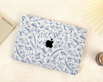 Painted Blue Flower Protective Laptop Case for MacBook M2 Air 13 All New Macbook Sleeve M3 Pro 16 15 14 13 inch