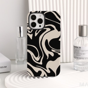 Coque de téléphone personnalisée avec motif de lignes noires et blanches pour iPhone 14, 12, 13 Pro Max, XR, 11 Pro Max, coque à pression robuste SE, cadeau de Noël