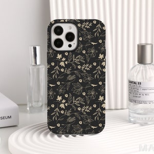 Black Pressed Flowers Personalized Phone Case For iPhone 14 12 13 Pro Max XR 11 Pro Max Tough Snap Cover SE iPhone Case, Christmas Gift