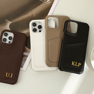 Aangepaste Monogram eerste iPhone 15,14,13,12,11,Plus,Pro,Pro Max Case, Gepersonaliseerde Vegan Lederen iPhone Case, Pebble Leather Phone Case Gifts
