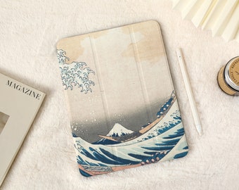 Kanagawa Surfing iPad Case with Pencil Holder，iPad Air 5 Case Air 3 4 Case，iPad Pro 12.9, Pro 11, 10.9, 10.5, 10.2, iPad 2022/2021