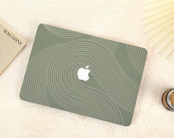 Olive Green Line Art Protective Laptop Case for MacBook M2 Air 13 All New Macbook Sleeve M3 Pro 16 15 14 13 inch