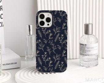 Dark Blue Pressed Flowers Personalized Phone Case For iPhone 14 12 13 Pro Max XR 11 Pro Max Tough Snap Cover SE iPhone Case, Christmas Gift