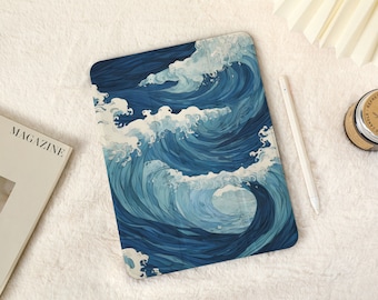 Billowing Sea Wave iPad Case with Pencil Holder，iPad Air 5 Case Air 3 4 Case，iPad Pro 12.9, Pro 11, 10.9, 10.5, 10.2, iPad 2022/2021