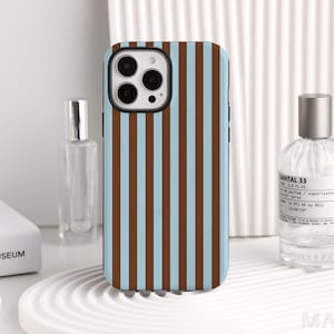 Coque de téléphone personnalisée à rayures bleu-marron sensibles pour iPhone 14, 12, 13 Pro Max, XR, 11 Pro Max, coque à pression robuste SE, cadeau de Noël