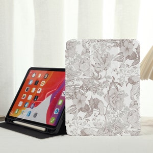 Vintage Hand Paint Flower iPad Case with Pencil HolderiPad Air 5 Case Air 3 4 CaseiPad Pro 12.9, Pro 11, 10.9, 10.5, 10.2, iPad 2022/2021 image 4