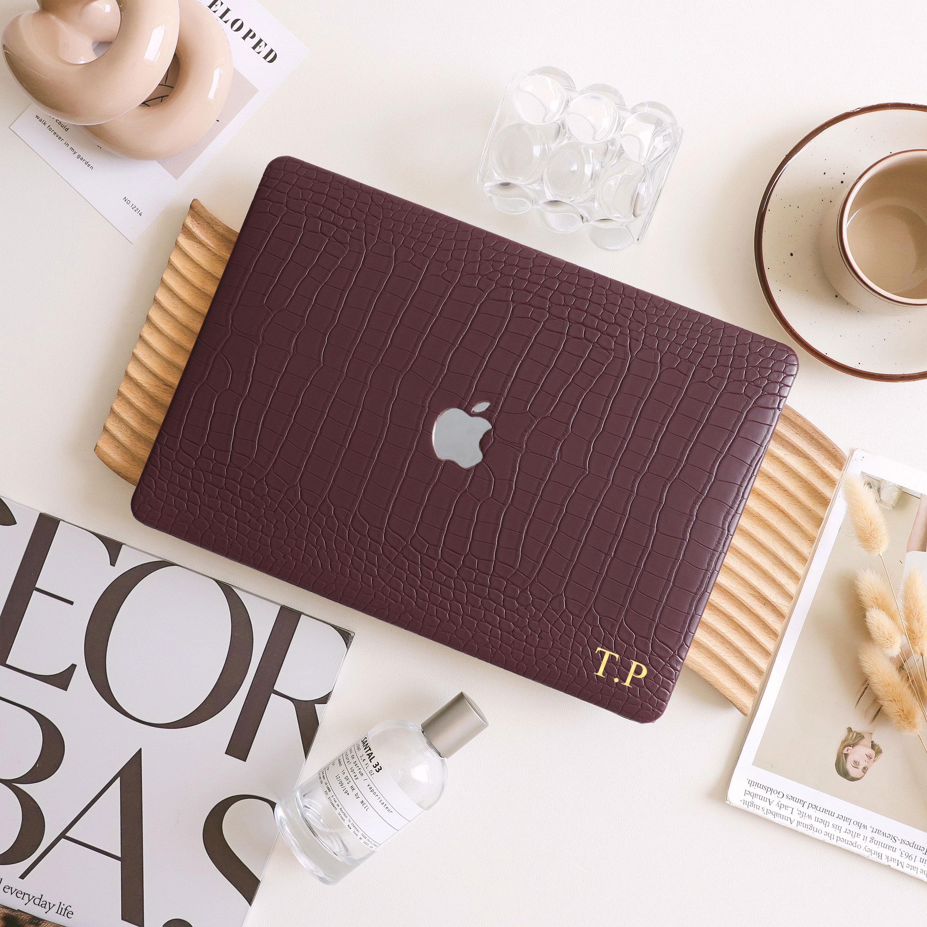 【1点限り❤️】MacBook Pro13 レザーケース (赤ワイン) Plum Wine Crocodile Print Leather Hard Case for MacBook 2022 Air