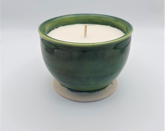Handmade Ceramic Pot Candle | Honeysuckle Scent | Algae Bloom Glaze | Aromatherapy Decor