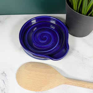 Handmade Stoneware spoon rest in cobolt - functional ceramics for your home.