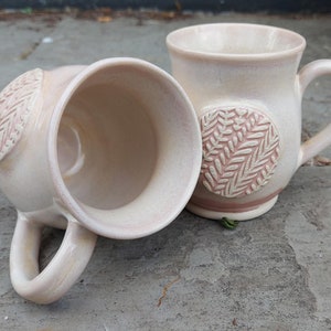 Handmade fern mugs in Honey blossom glaze