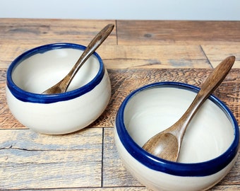 Pair of small cobalt rimmed condiment bowls | Ceramic Serving Dish set