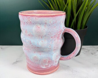 Handmade Raspberry Ripple Latte Mug: Swirl Ceramic Coffee Cup