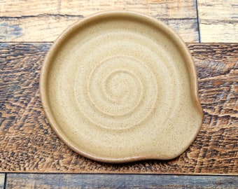 Handmade Stoneware spoon rest in Nutmeg glaze - functional ceramics for your home.