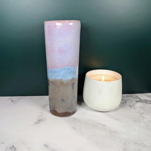 Handmade Slip Cast Single Stem Vase in Heather Moors Glaze | Minimalist Ceramic Bud Vase | Modern Stoneware Cylinder Vase