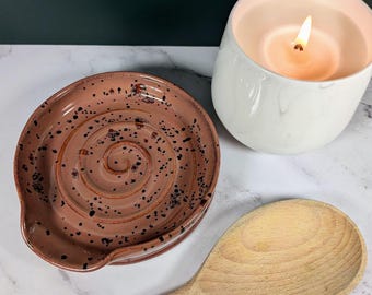 Handmade Stoneware spoon rest in Peppered Plum - functional ceramics for your home.