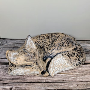 Handmade Sleeping Fox Coil Sculpture &quot;Georgina&quot; - Unique Textured Red Clay Art Piece - *Second*