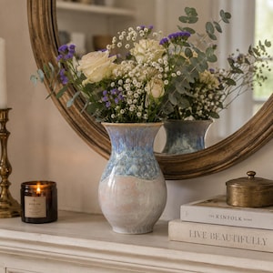 Handmade Stoneware Vase: Periwinkle Mist Blue, Modern Table Centerpiece, Gift