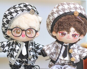 7.87"/20cm Korean Style Plush Doll Clothes with beret and Plaid jacket, Cute Cotton Doll Clothes, Gifts for Doll Lovers, kpop idol, cool guy