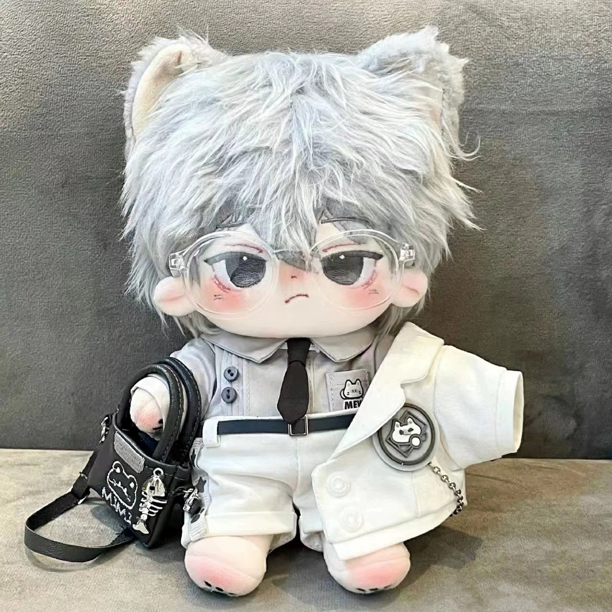 20cm Plush Doll Wearing,gray T-shirt and White Coat, Korean Style Cotton  Doll, Cool Boy,gifts for Kids 