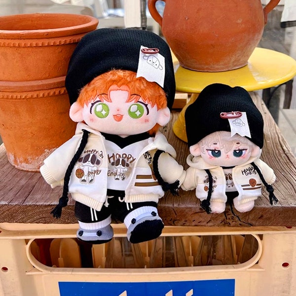 Basketball Biggar suit set with Knitted hat for 10cm/15cm/20cm plush doll, Kpop idol plush doll clothes, Cute doll clothing, Cool kpop doll
