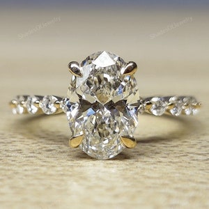 Oval-Cut Lab Grown Diamond Solitaire With Accents Engagement Ring-2.50 Carat 14K Yellow Gold CVD Diamond Ring-Hidden Halo Ring-Proposal Ring