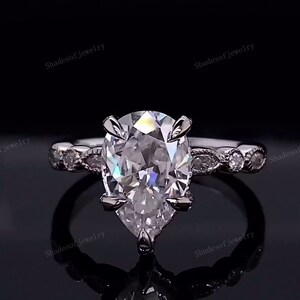 2.0 Ct Pear Cut Certified Lab Created Diamond Hidden Halo Engagement Ring, 14K White Gold Lab Grown Diamond Solitaire Ring, Anniversary Ring