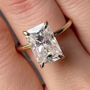 3.00 Ct Radiant Cut Lab Grown Diamond Solitaire Engagement Ring, Emerald Diamond Ring, Solitaire Ring, 14K Solid Yellow Gold Wedding Ring