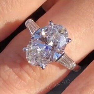 3.0 Ct Oval Cut Certified Lab Grown Diamond Three Stone Engagement Ring, 14K Solid White Gold Wedding Ring,Lab Created Diamond Proposal Ring